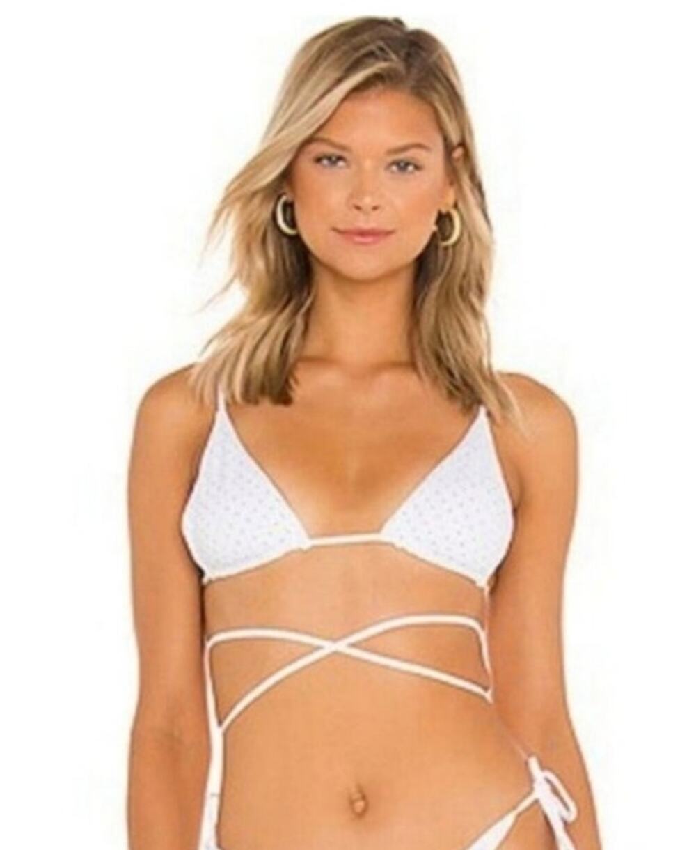 L*Space Kara Studded Bikini Top in White Size XL Triangle